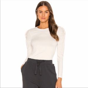 Frame Denim Twisted Sleeve Long Sleeve Top in Off-White